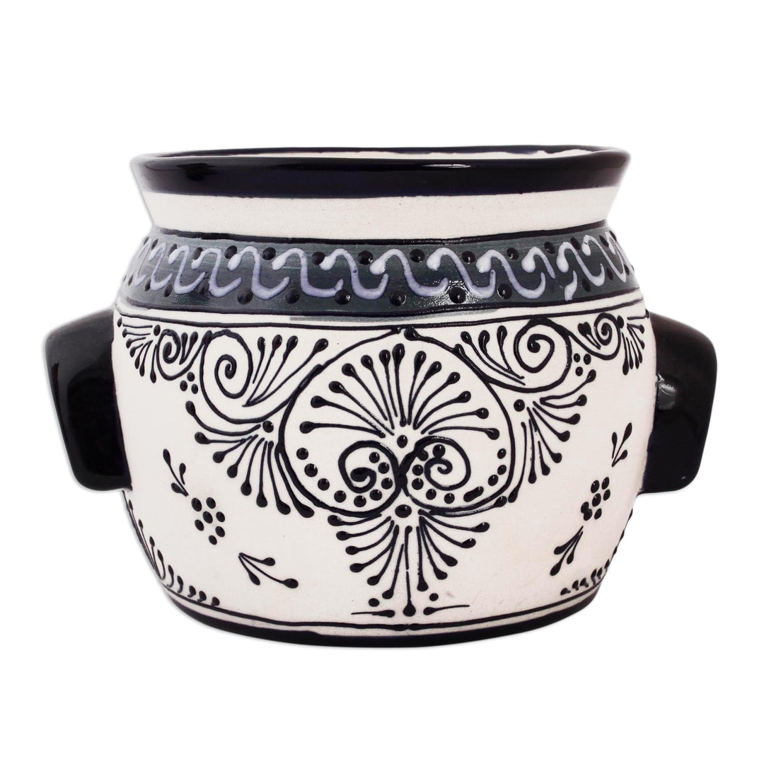 Hand-Painted Talavera Ceramic Flower Pot in Blue from Mexico - Michoacan River