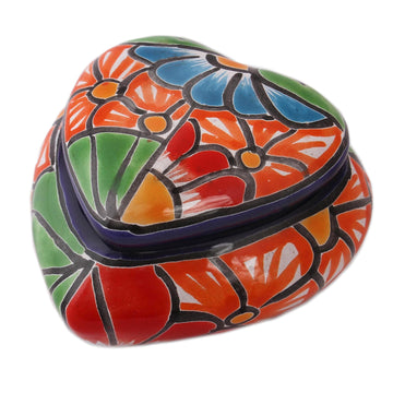 Heart-Shaped Talavera-Style Ceramic Decorative Box - Floral Heart