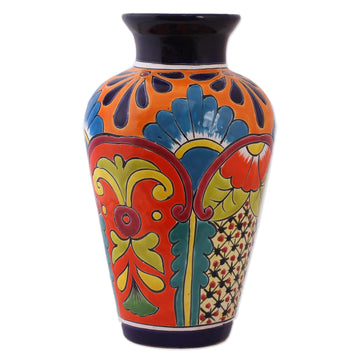 Talavera-Style Ceramic Vase Crafted in Mexico - Floral Display