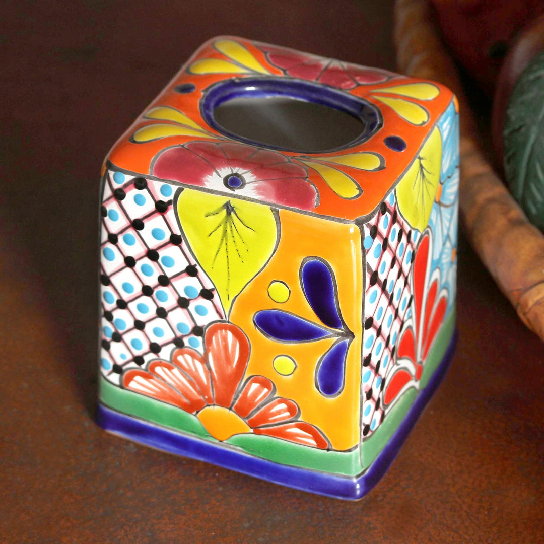 Mexican Stoneware Ceramic Tissue Box Cover Authentic Handmade Talavera
