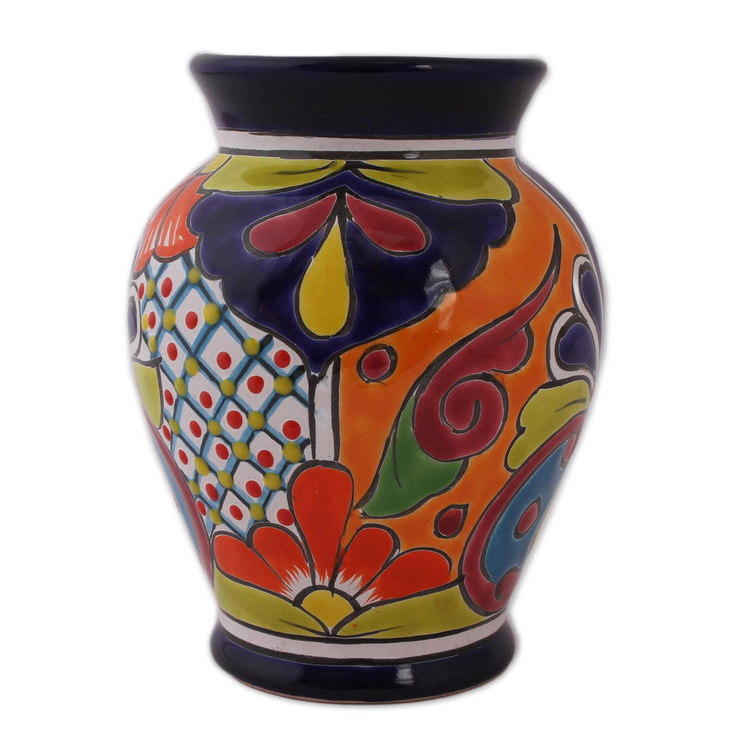 Hand-Painted Talavera-Style Ceramic Vase Crafted in Mexico - Talavera Glory