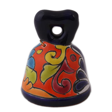Hand-Painted Talavera-Style Ceramic Bell from Mexico - Ringing Talavera
