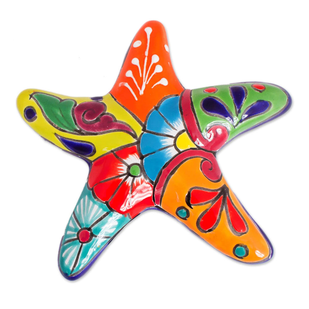 Talavera-Style Ceramic Starfish Wall Sculpture from Mexico - Hacienda Starfish