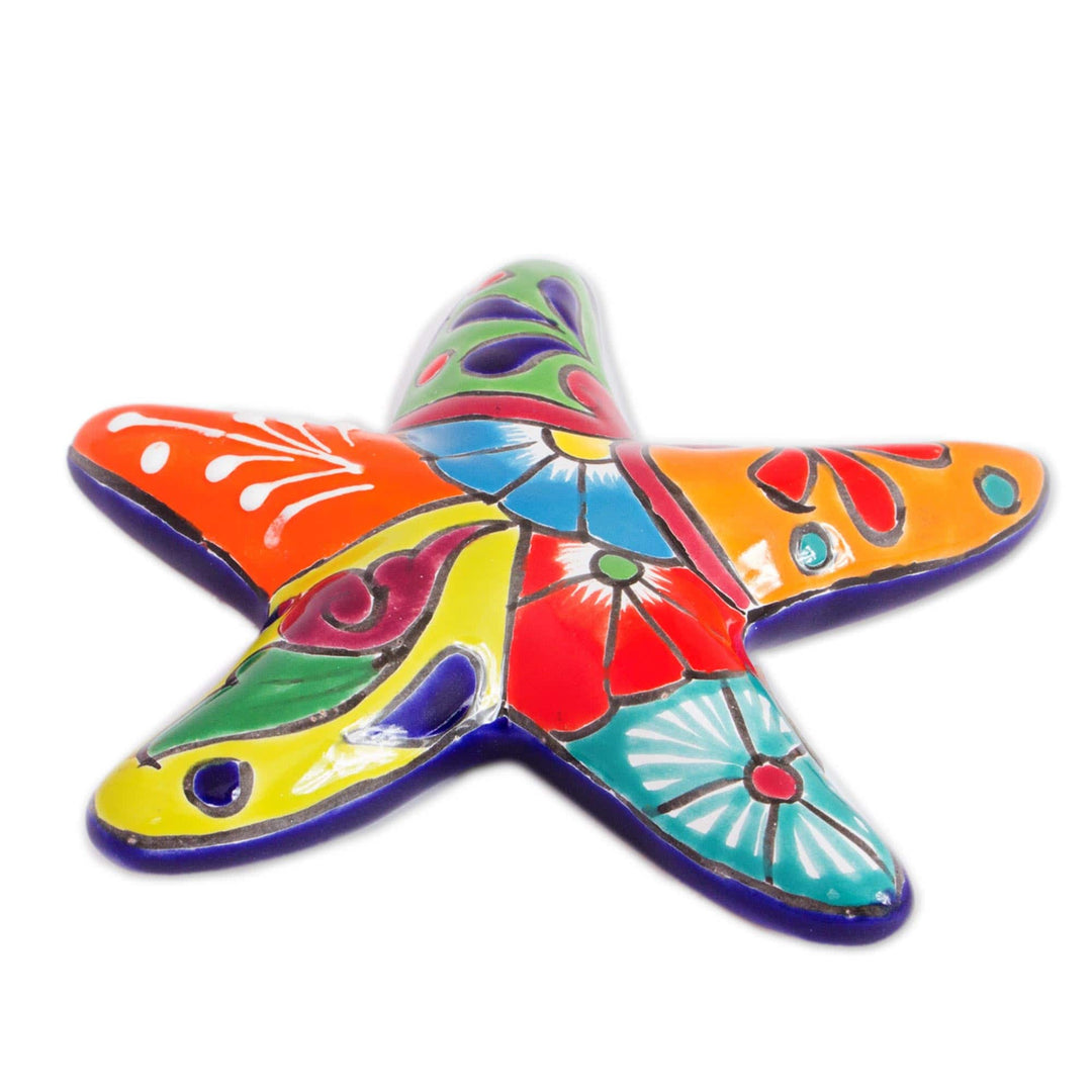 Talavera-Style Ceramic Starfish Wall Sculpture from Mexico - Hacienda Starfish