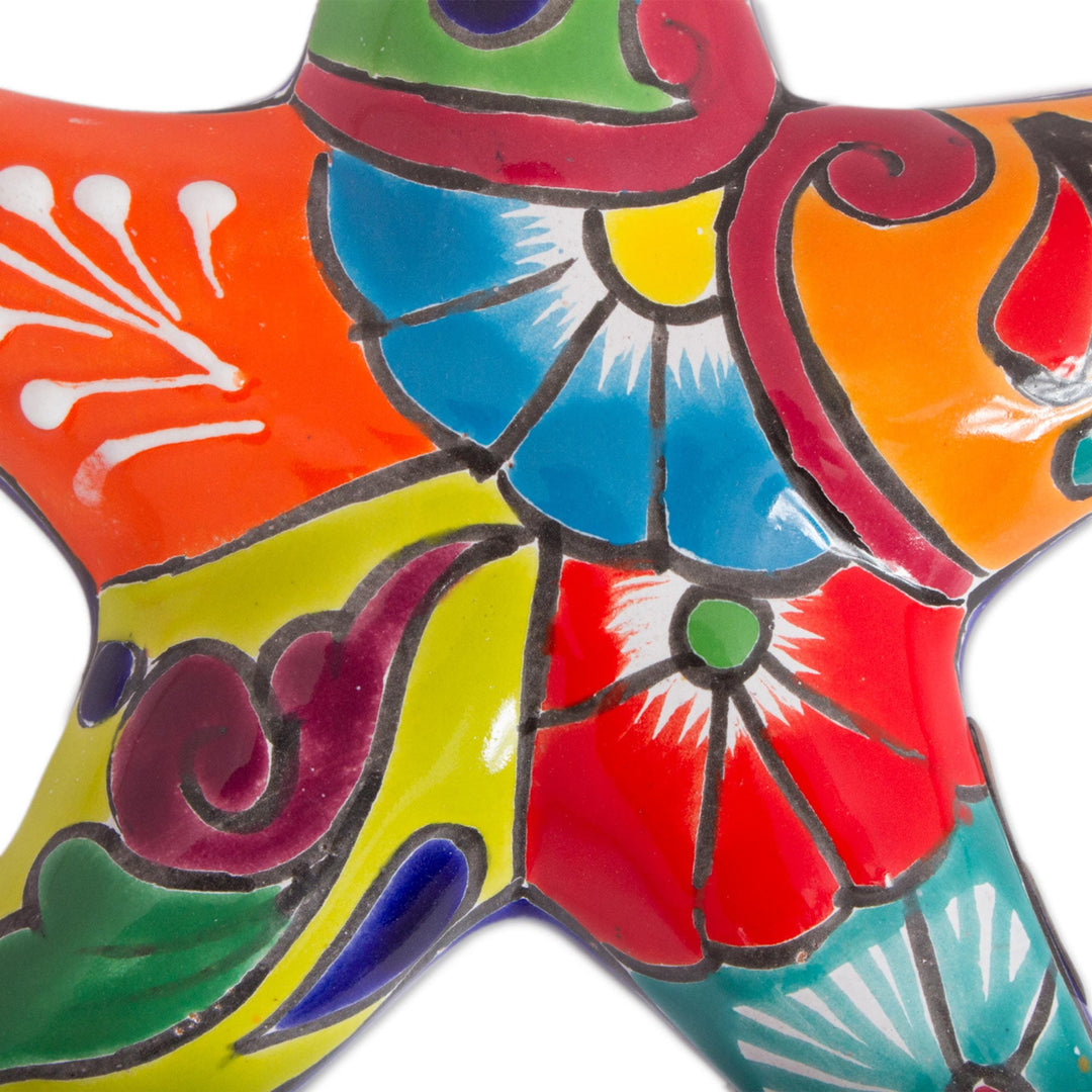 Talavera-Style Ceramic Starfish Wall Sculpture from Mexico - Hacienda Starfish