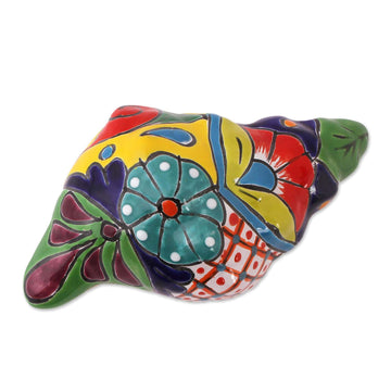 Talavera-Style Ceramic Conch Sculpture - Talavera Conch