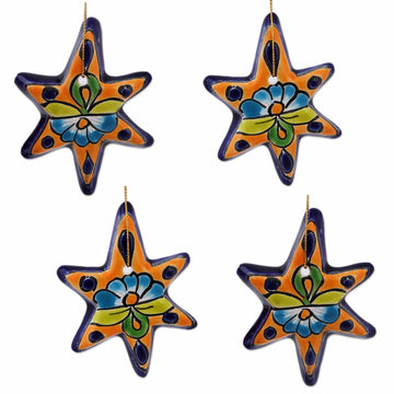 Talavera Ceramic Star Ornaments Crafted in Mexico (Set of 4) - Talavera Stars