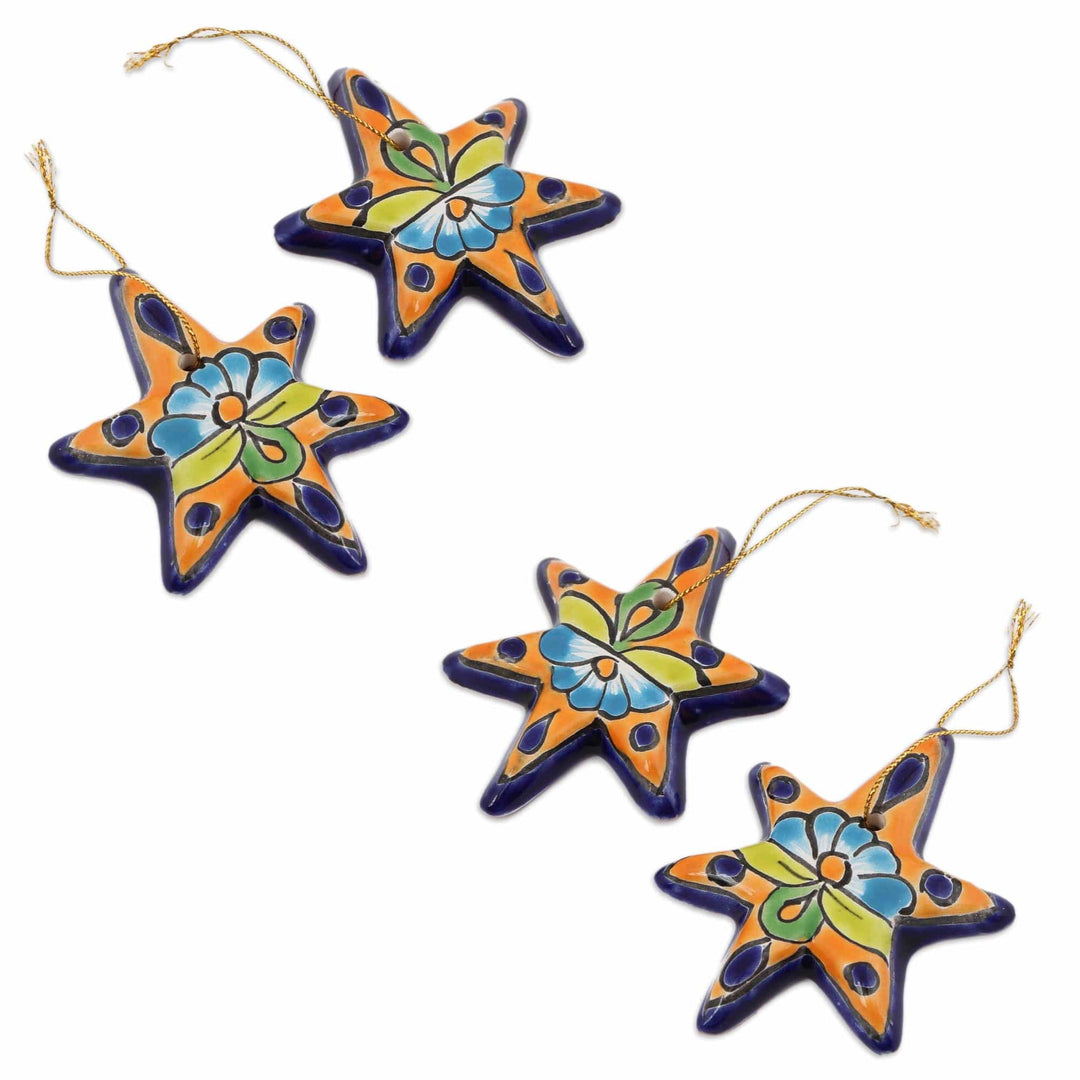 Talavera Ceramic Star Ornaments Crafted in Mexico (Set of 4) - Talavera Stars