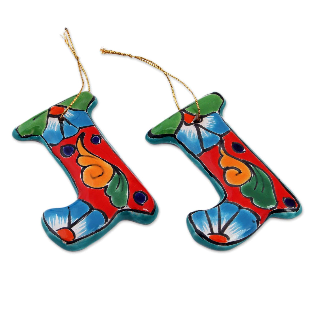 Talavera-Style Ceramic Stocking Ornaments (Set of 4) - Talavera Stocking