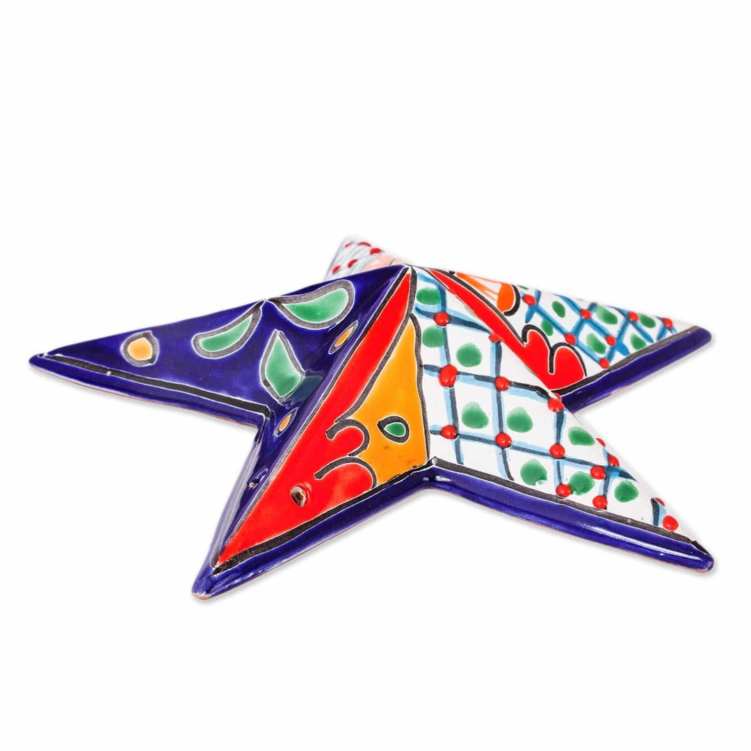 Hand-Painted Talavera-Style Ceramic Star Wall Sculpture - Talavera Star