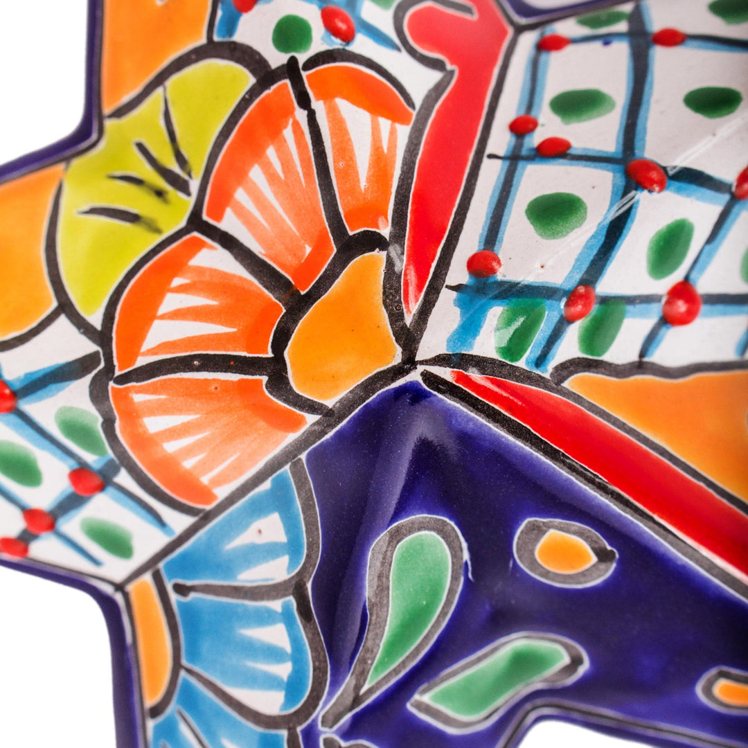 Hand-Painted Talavera-Style Ceramic Star Wall Sculpture - Talavera Star