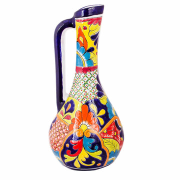 Pitcher-Shaped Talavera-Style Ceramic Vase from Mexico - Talavera Pitcher