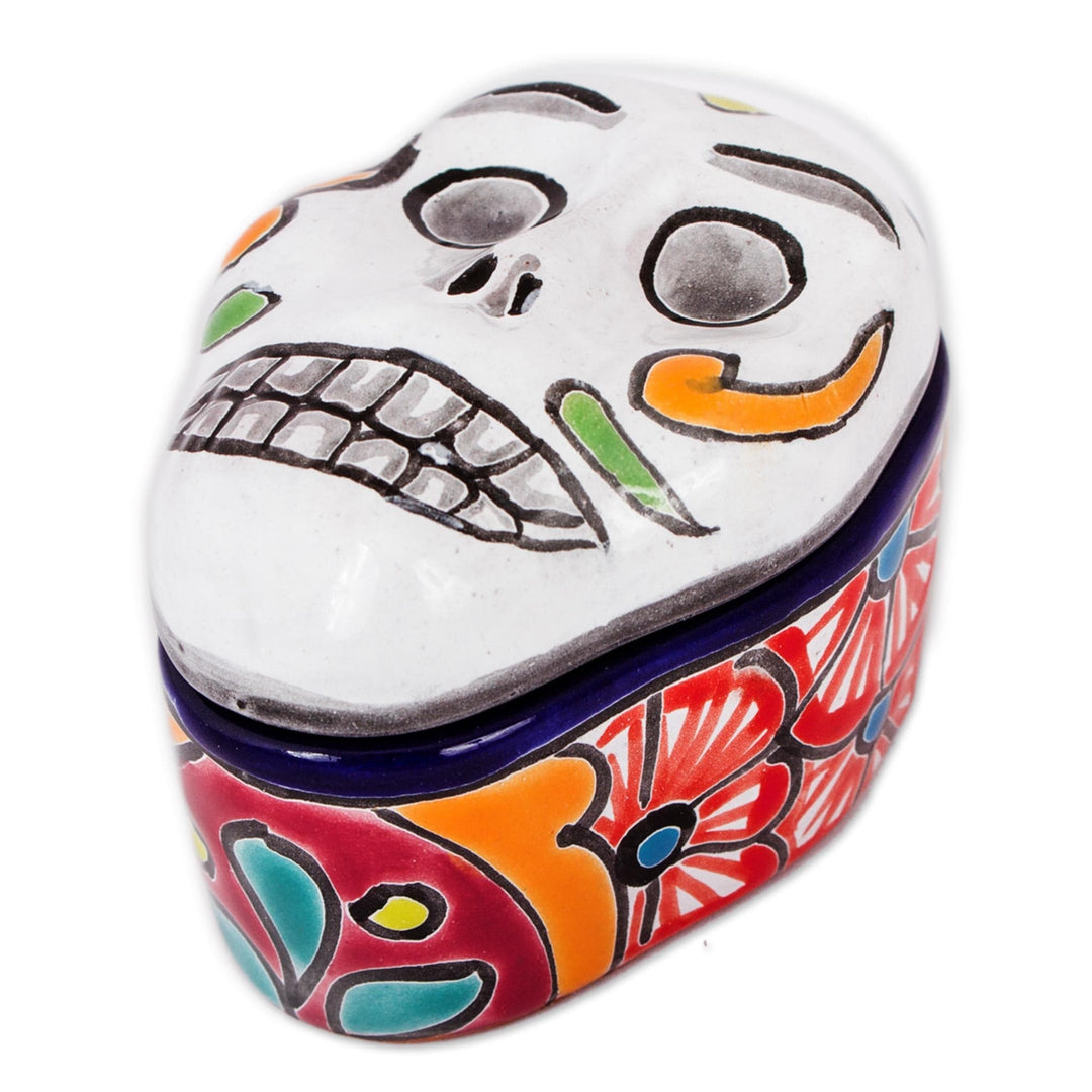 Talavera-Style Ceramic Decorative Box - Calavera Keeper