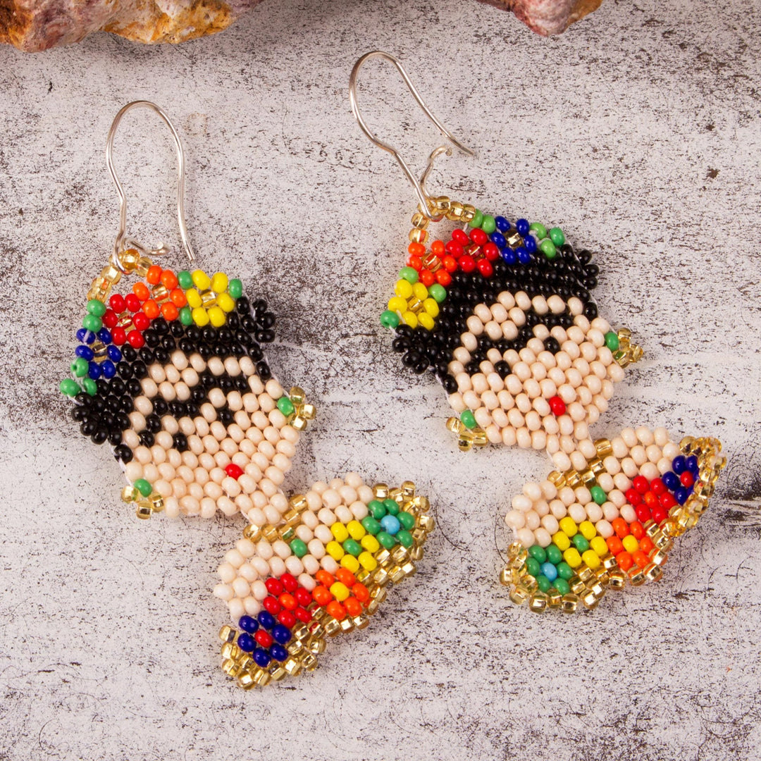Glass Beaded Dangle Earrings - Golden Frida