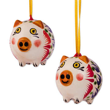 Blue and Green Ceramic Pig Ornaments from Mexico (Pair) - Cool Pigs