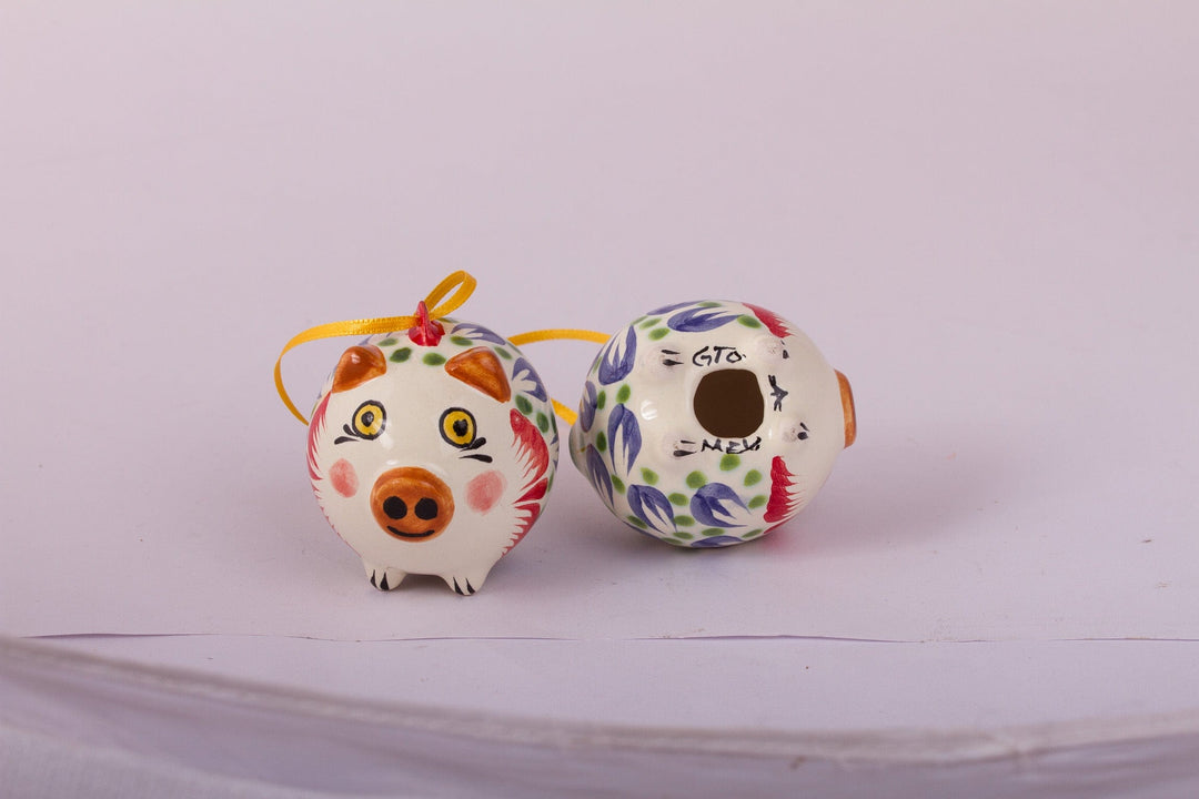 Blue and Green Ceramic Pig Ornaments from Mexico (Pair) - Cool Pigs