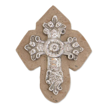 Baroque-Inspired Pewter and Reclaimed Stone Wall Cross - Baroque Faith