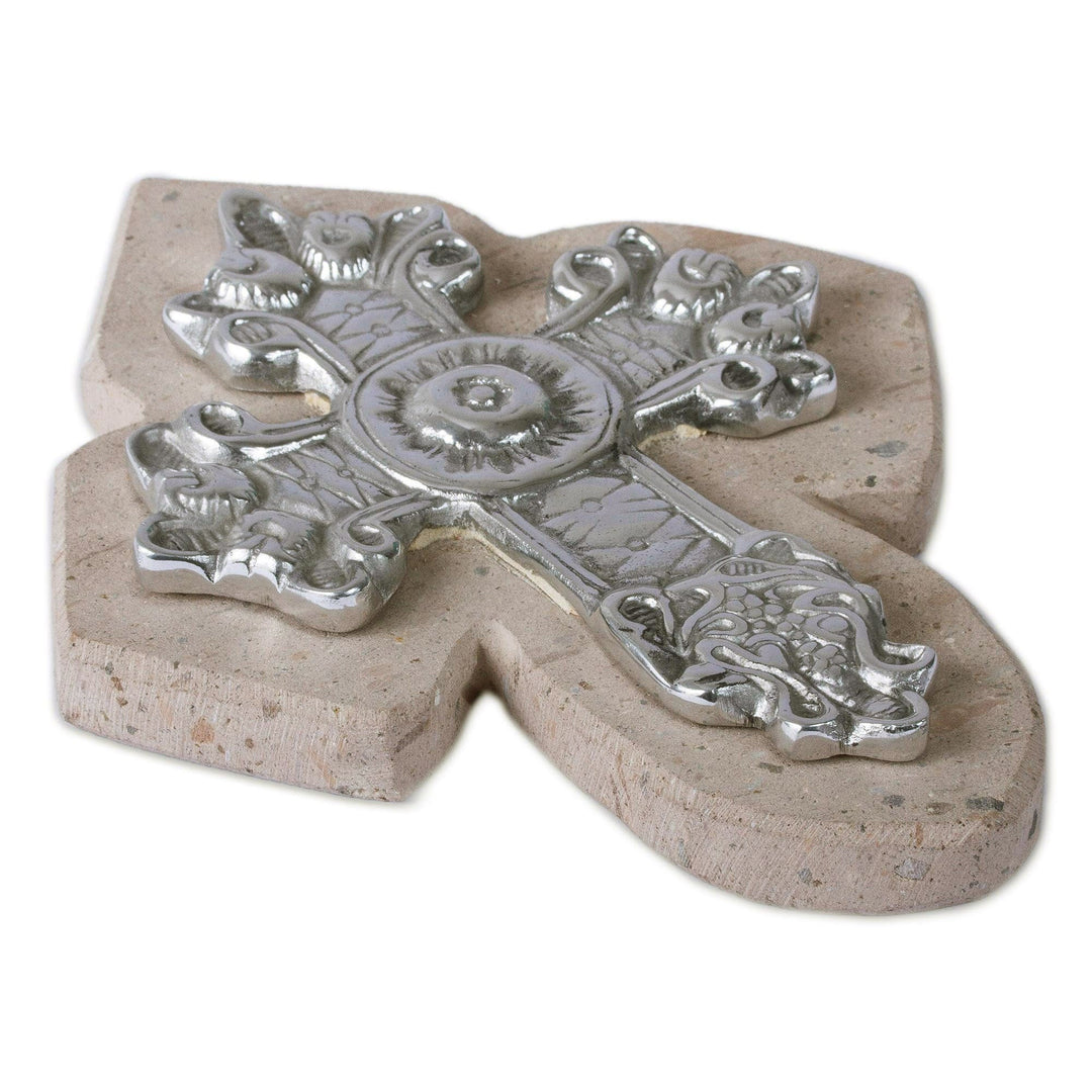 Baroque-Inspired Pewter and Reclaimed Stone Wall Cross - Baroque Faith