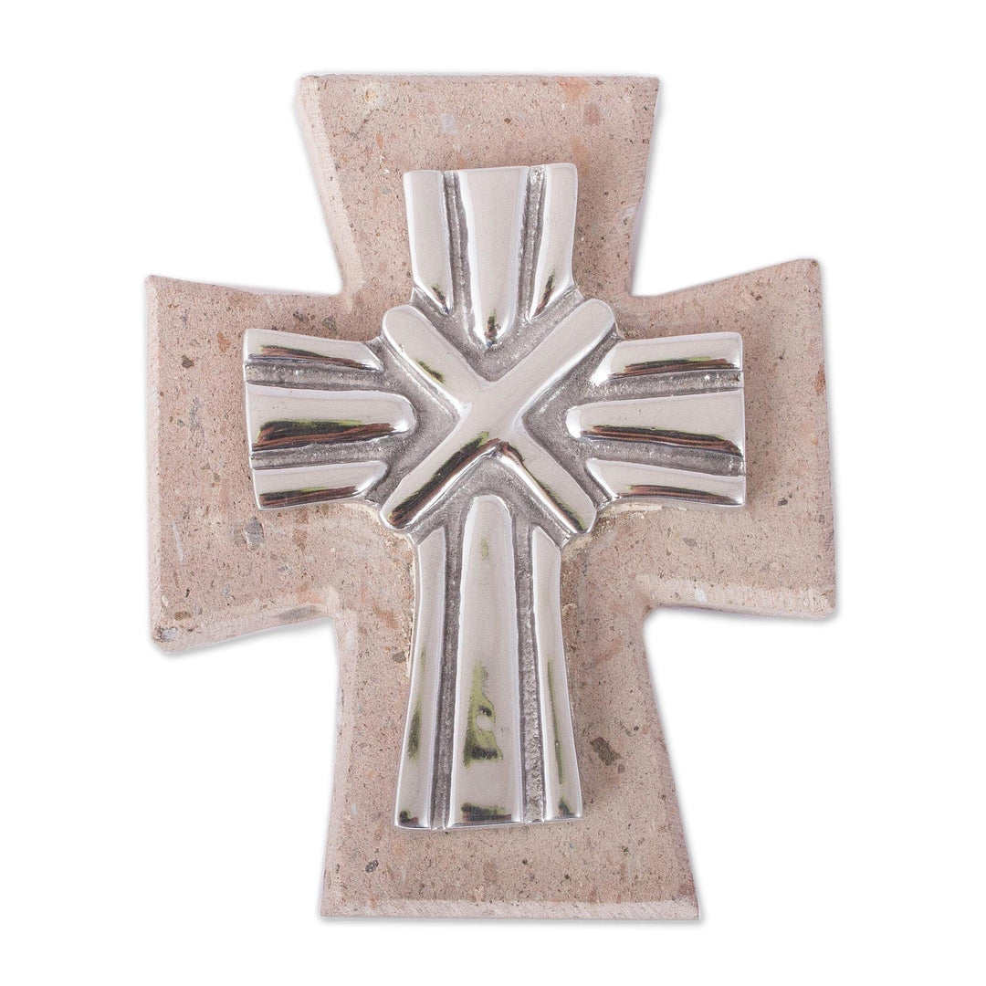 Pewter and Reclaimed Stone Wall Cross - Strapped Cross