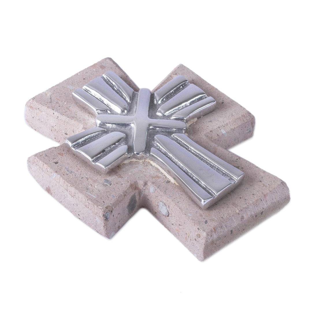 Pewter and Reclaimed Stone Wall Cross - Strapped Cross