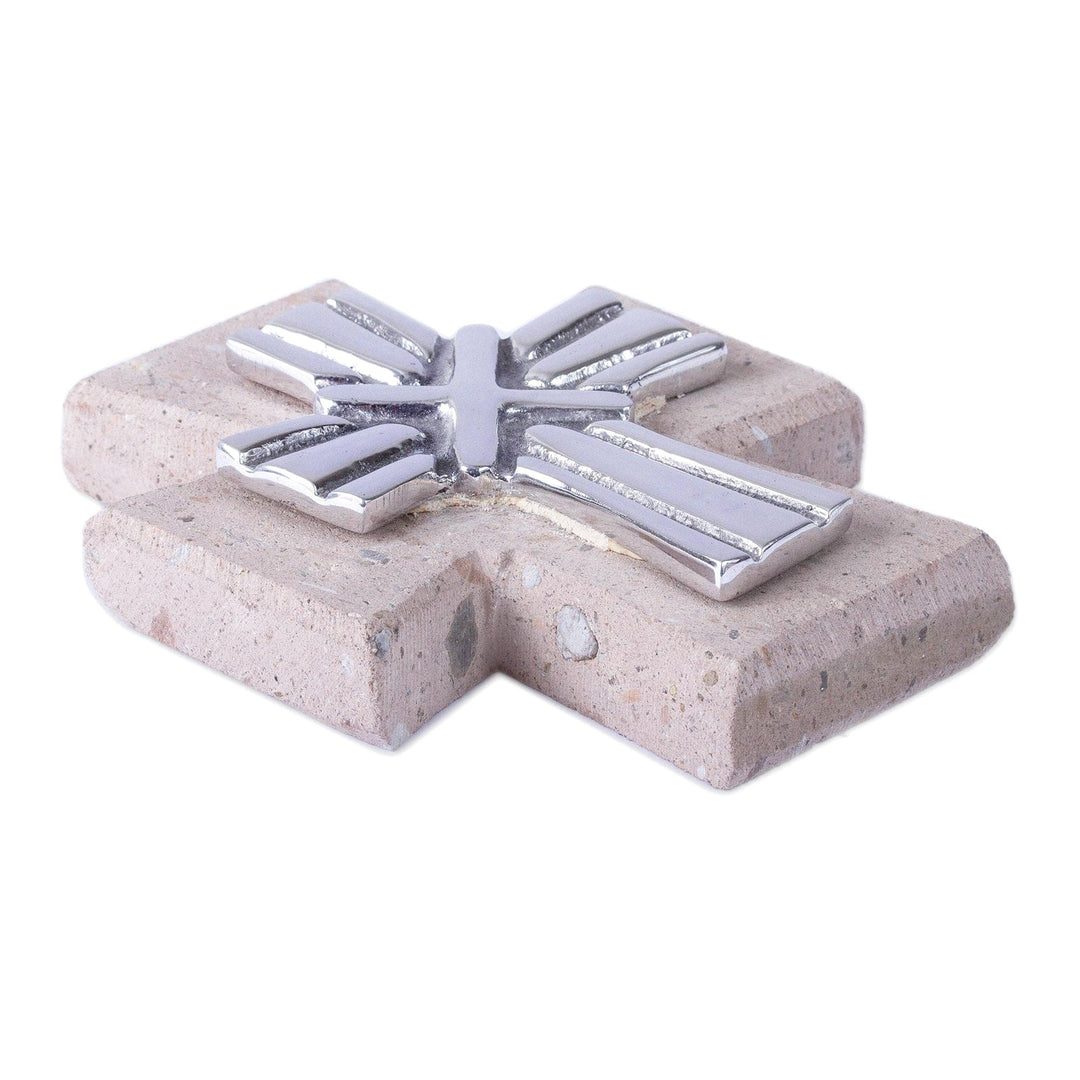 Pewter and Reclaimed Stone Wall Cross - Strapped Cross