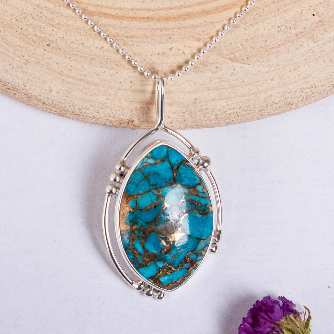 Composite Turquoise and Taxco Silver Pendant Necklace - Taxco Legend