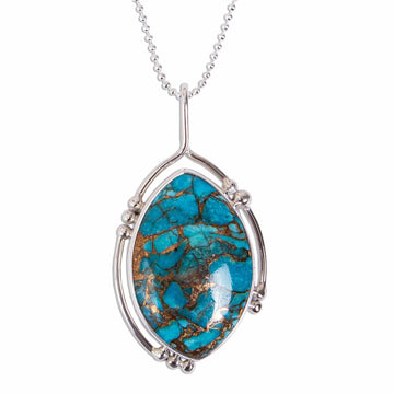 Composite Turquoise and Taxco Silver Pendant Necklace - Taxco Legend