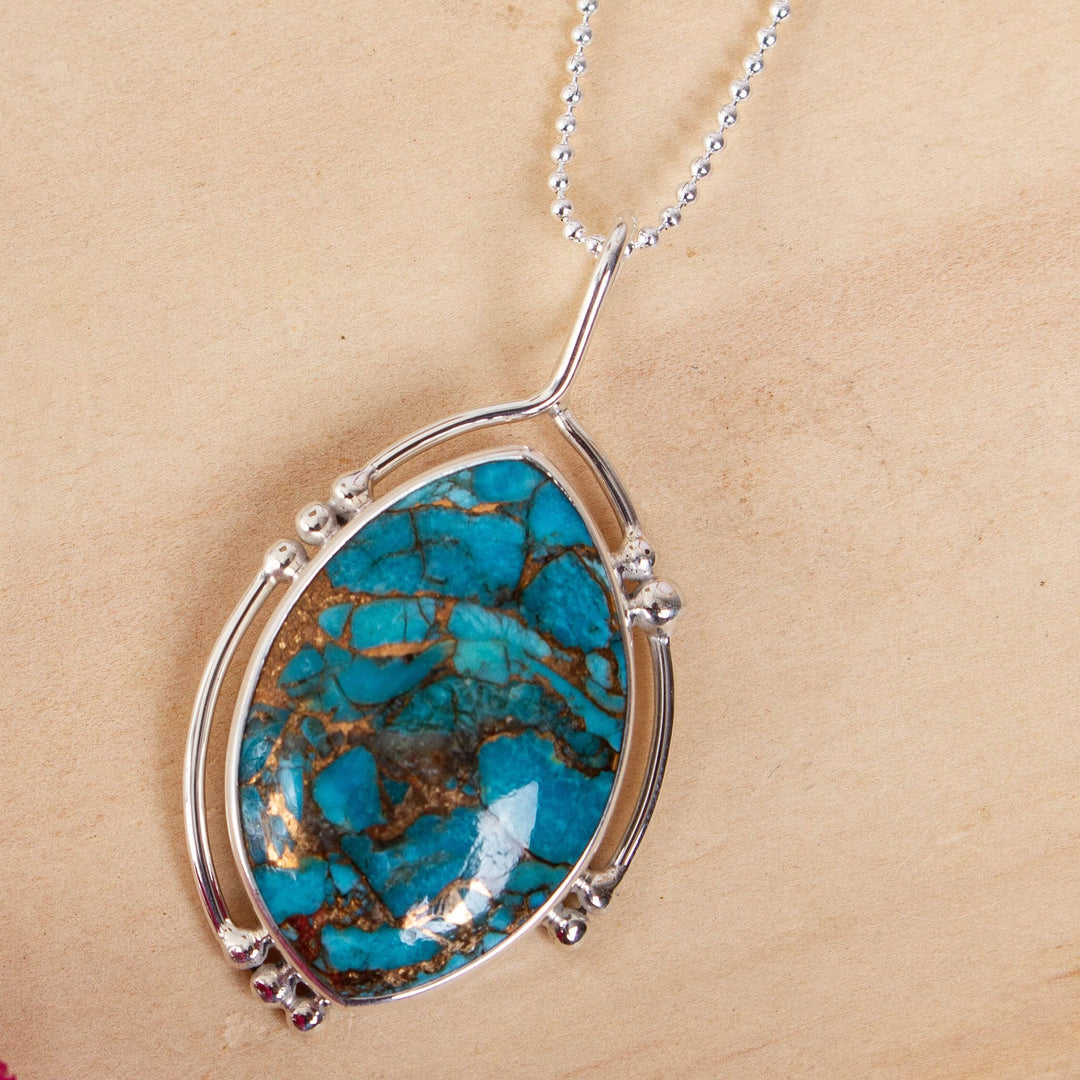 Composite Turquoise and Taxco Silver Pendant Necklace - Taxco Legend