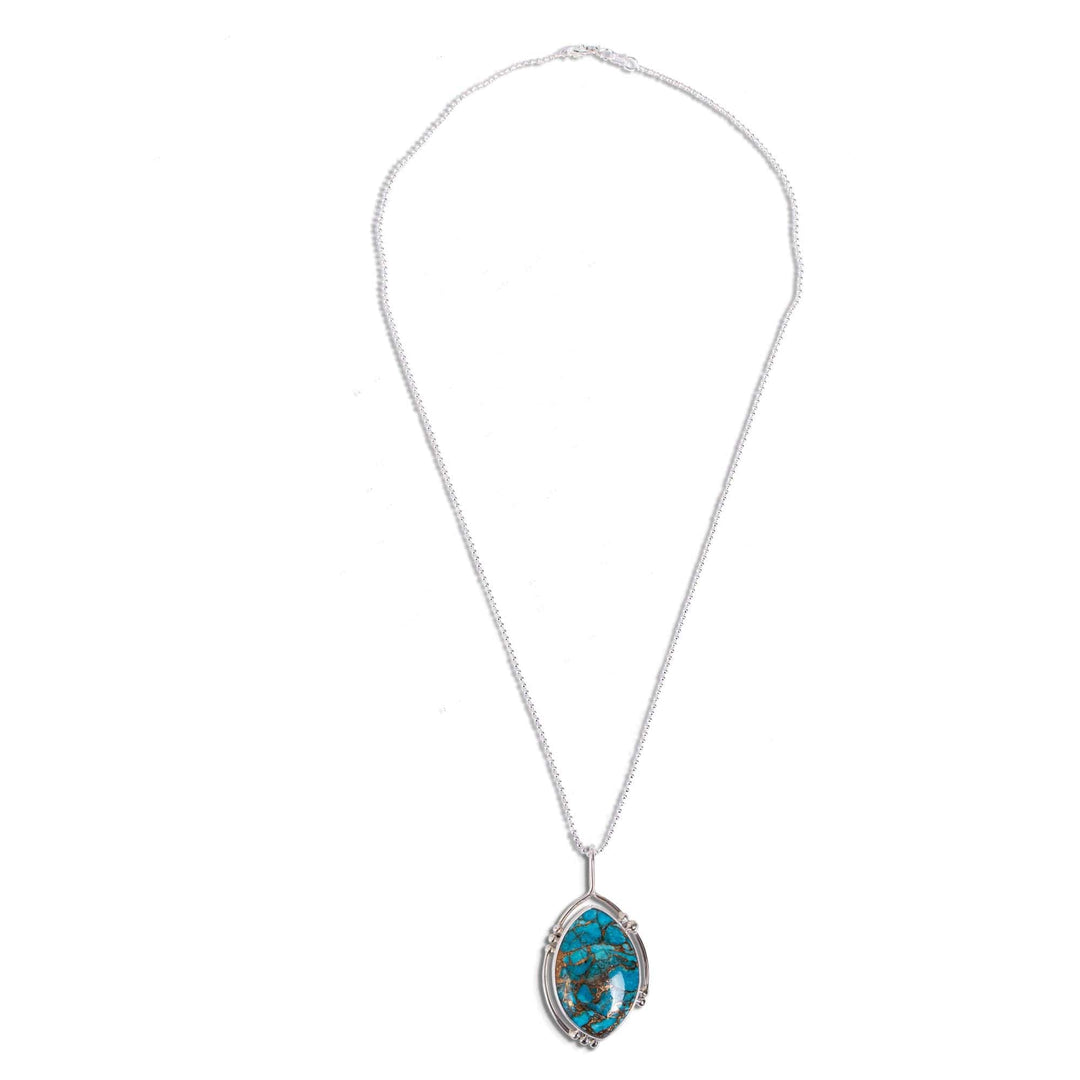 Composite Turquoise and Taxco Silver Pendant Necklace - Taxco Legend