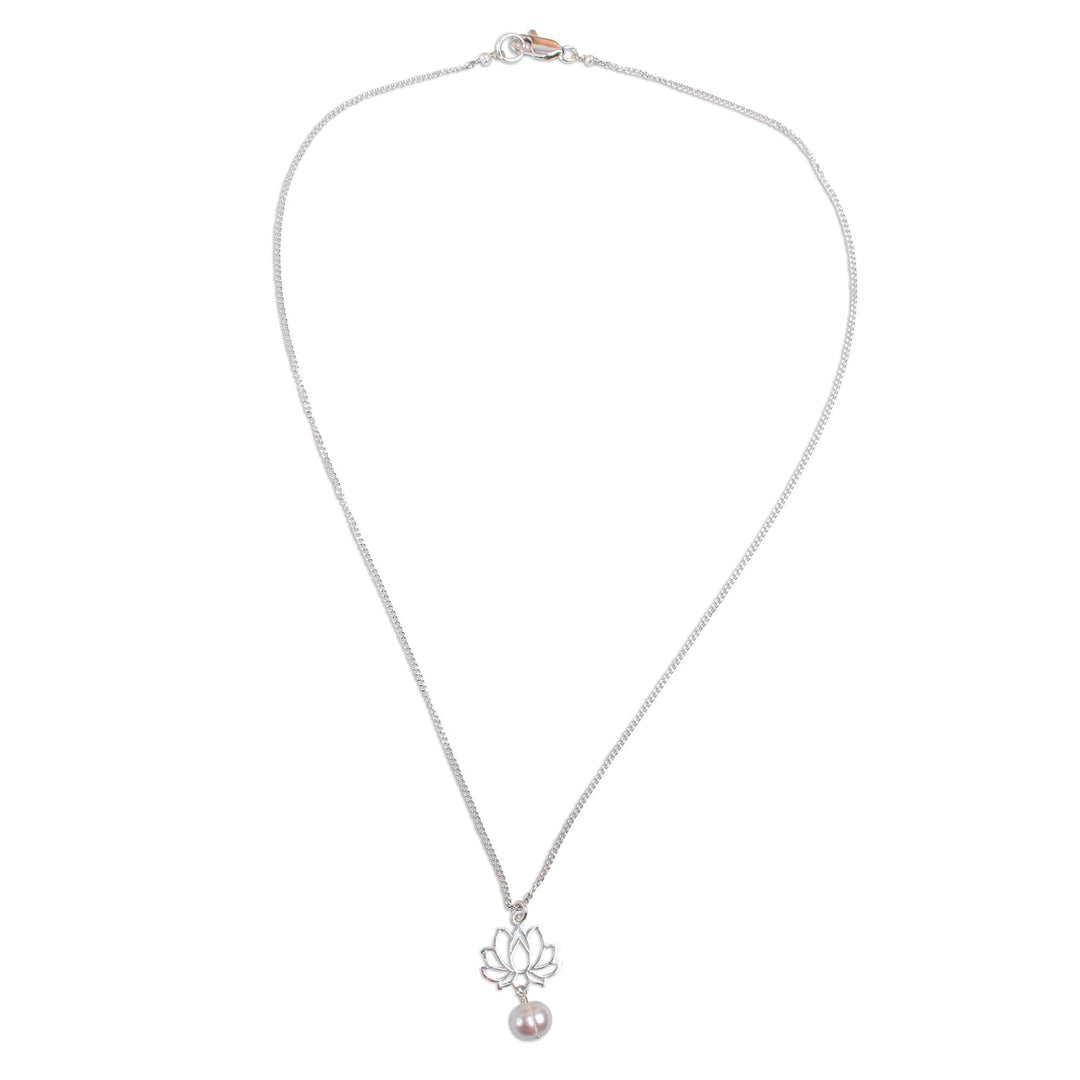 Cultured Pearl Lotus Flower Pendant Necklace - Glowing Lotus Charm