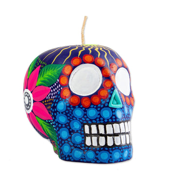 Day of the Dead Skull Candle - Colorful Purple Skull