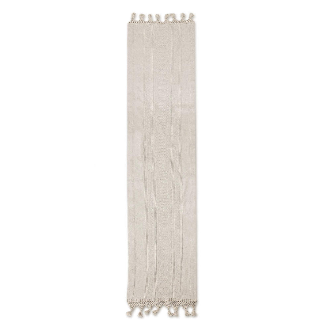 Handwoven Textured Ivory Cotton Zapotec Table Runner - Zapotec Alabaster