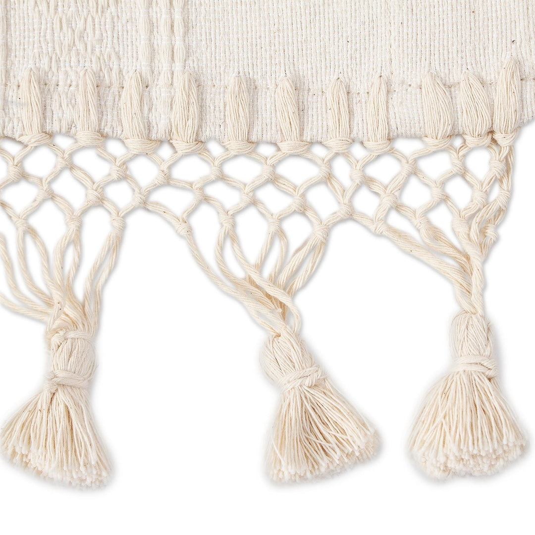 Handwoven Textured Ivory Cotton Zapotec Table Runner - Zapotec Alabaster
