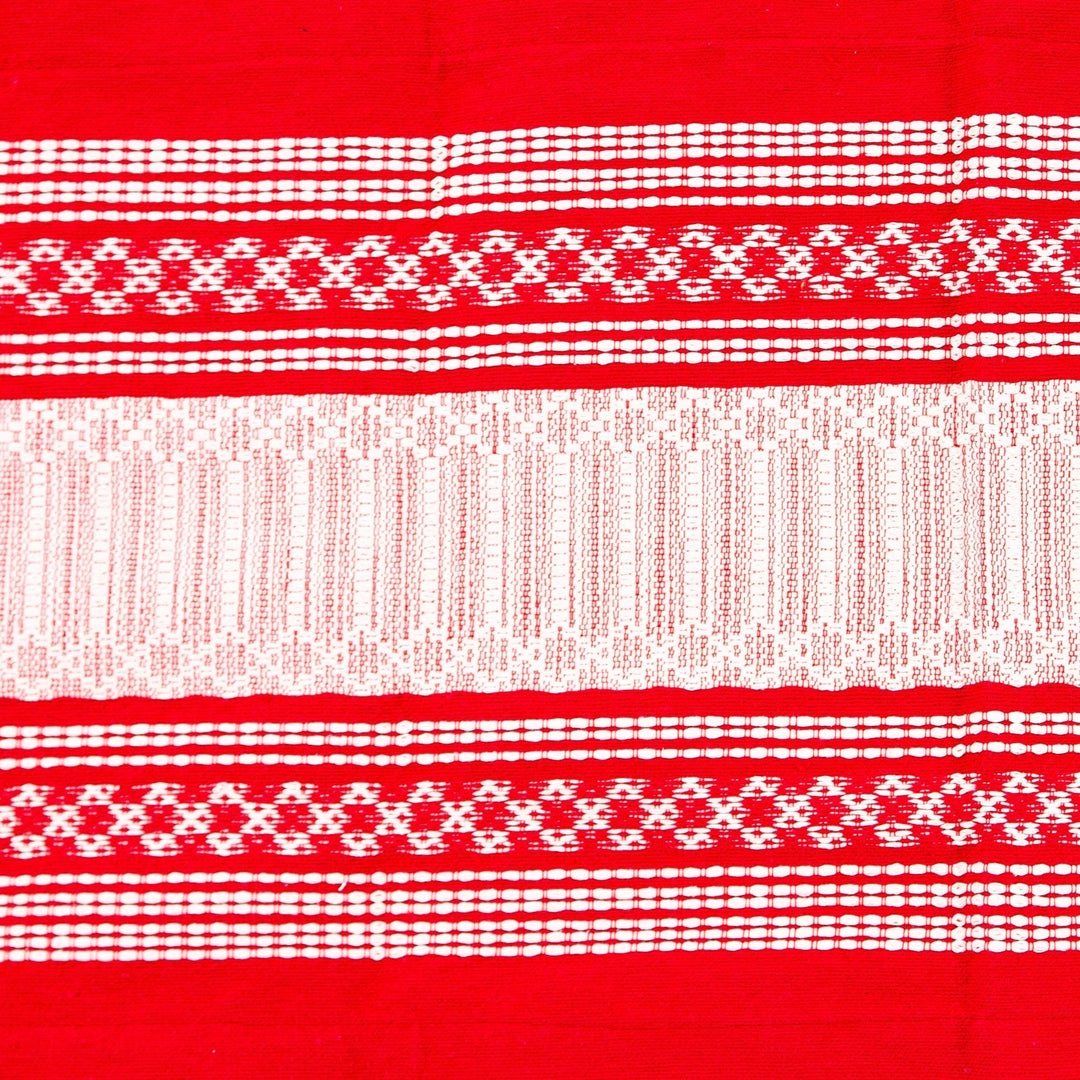 Handwoven Red and Ivory Cotton Zapotec Table Runner - Zapotec Crimson
