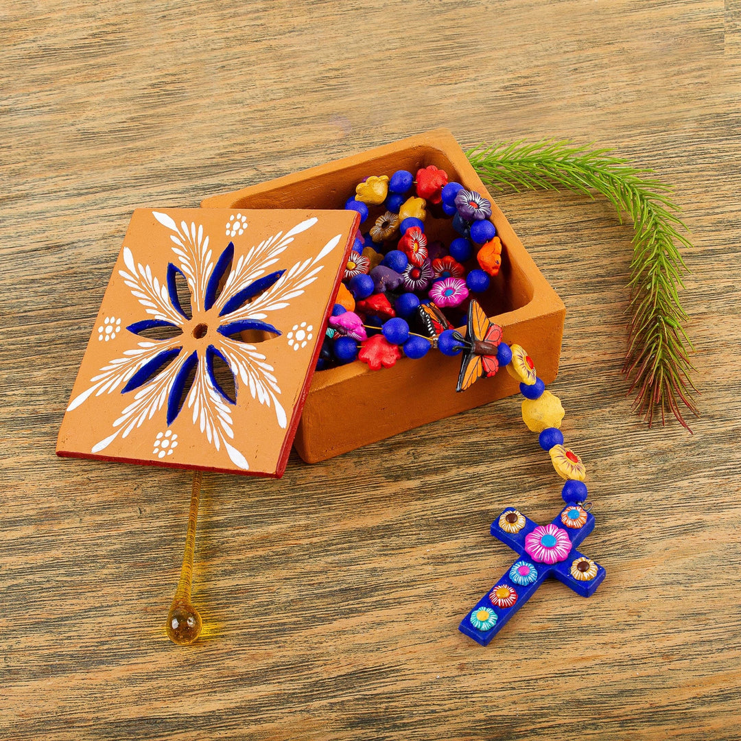 Decorative Floral Ceramic Rosary and Box - Rosary of Flowers