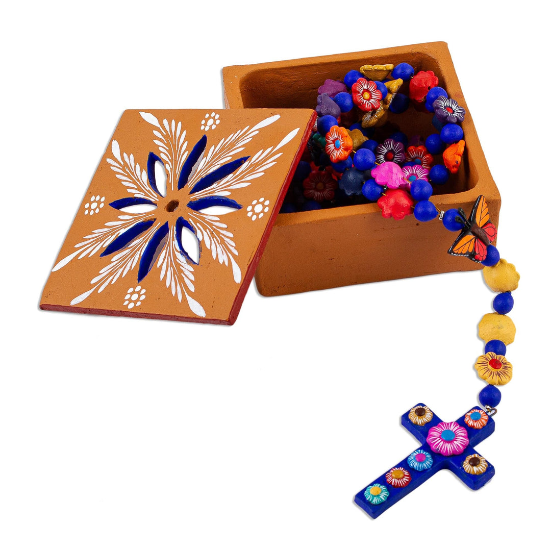 Decorative Floral Ceramic Rosary and Box - Rosary of Flowers