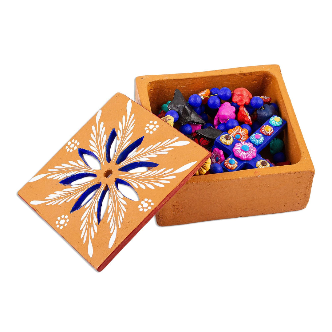 Decorative Floral Ceramic Rosary and Box - Rosary of Flowers