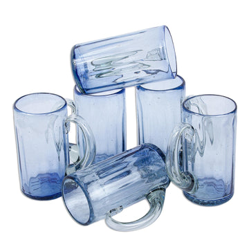 Artisan Crafted Recycled Beer Mugs in Blue (Set of 6) - Fiesta Azul