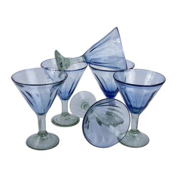 Hand Blown Blue Martini Glasses from Mexico (Set of 6) - Fiesta Azul