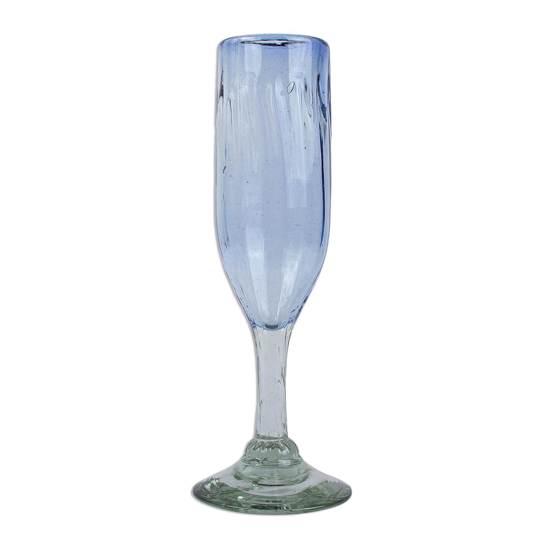 Hand Blown Blue Recycled Glass Champagne Flutes (Set of 6) - Fiesta Azul