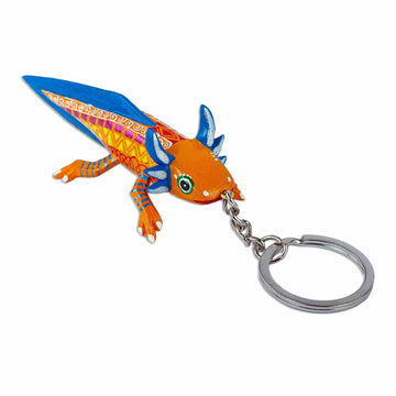 Alebrije-Style Wood Key Fob - Mango Axolotl