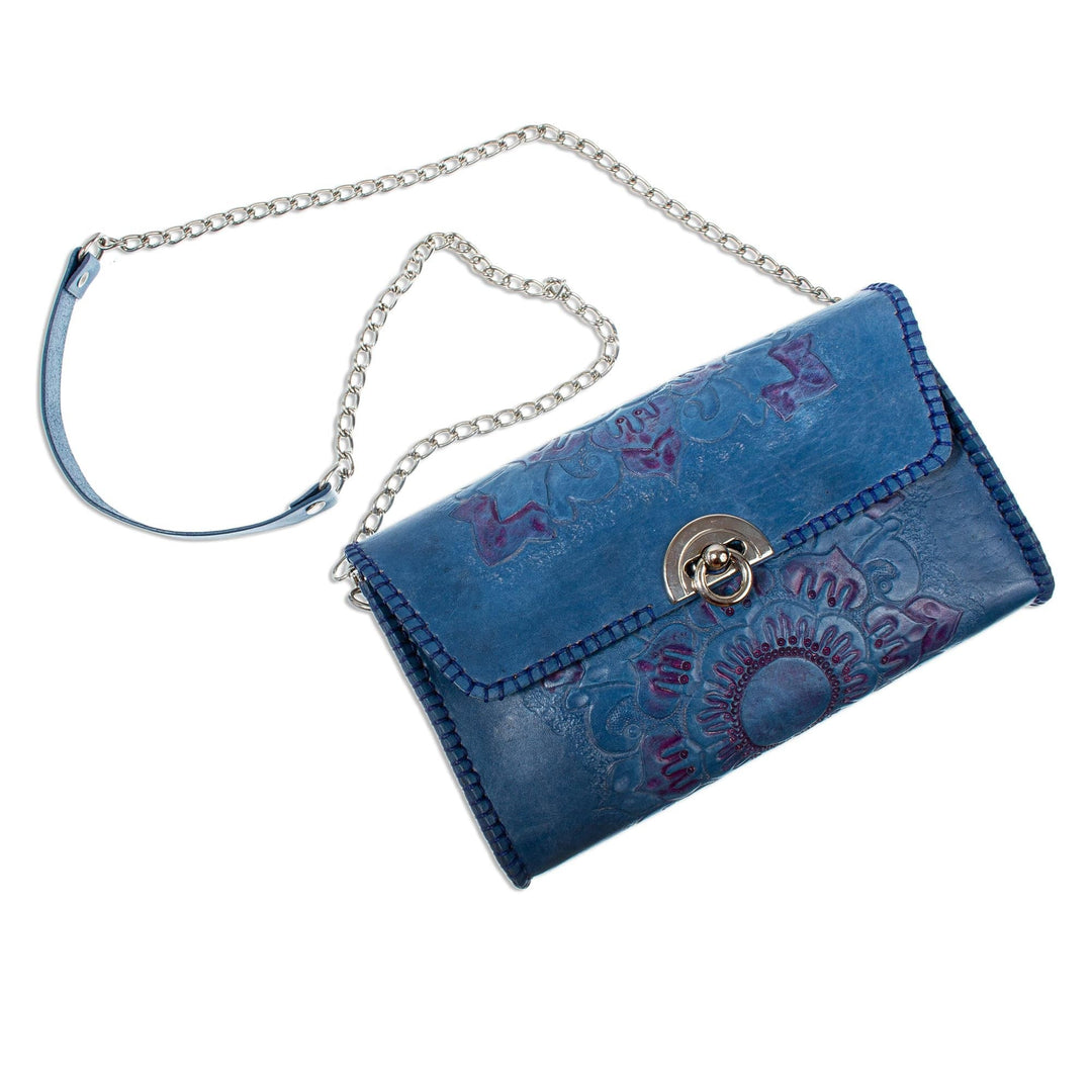 Leather Shoulder Bag/Clutch - Blue Mandala