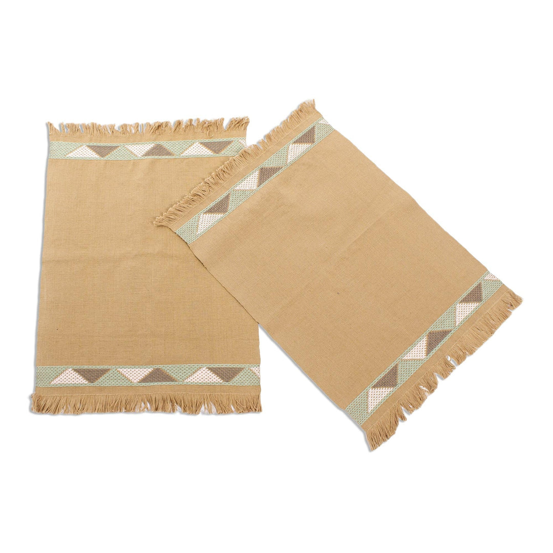 Hand Crafted Tan Cotton Placemats (Pair) - Mountain Vista in Tan