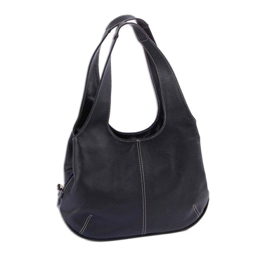 Navy Blue Leather Hobo Bag - Urban Navy