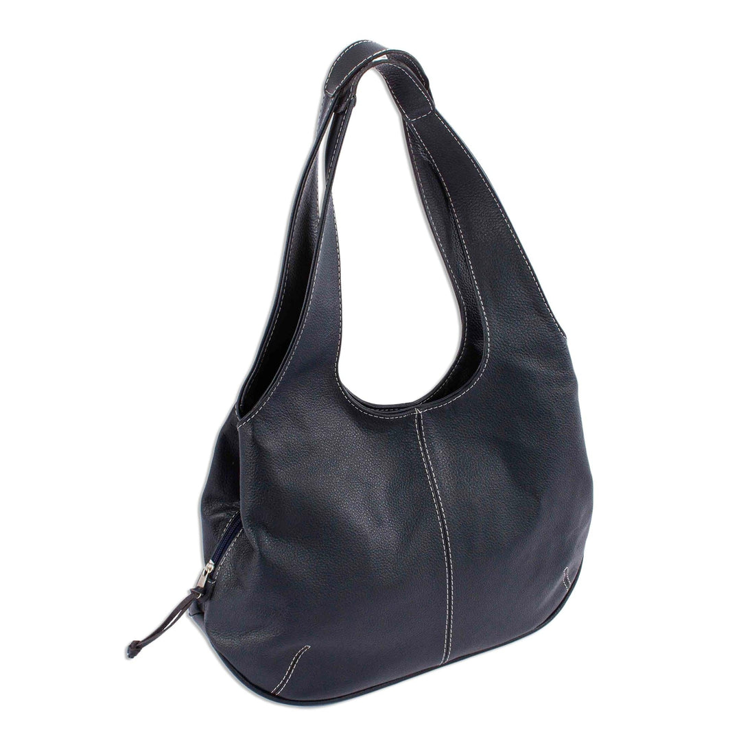 Navy Blue Leather Hobo Bag - Urban Navy