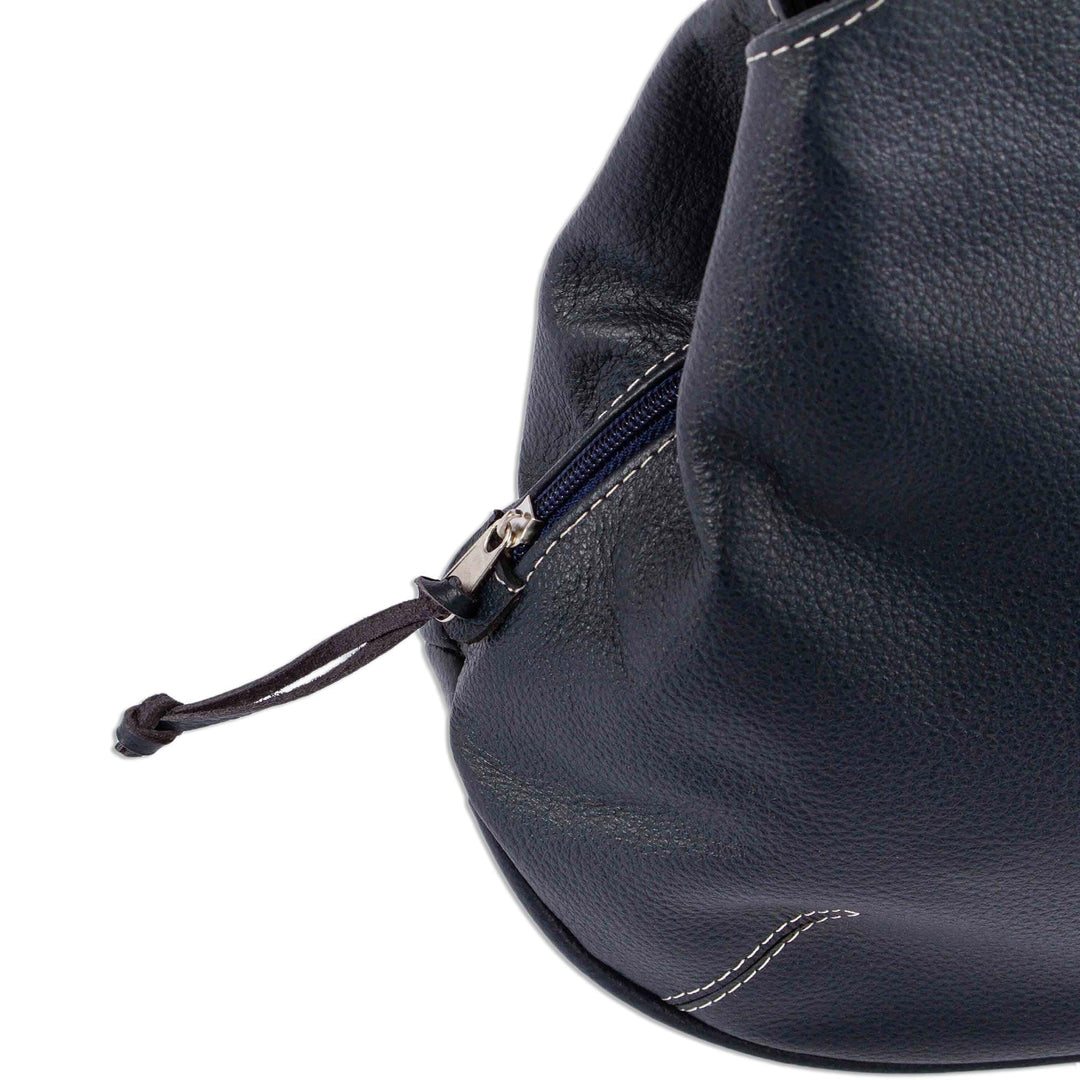 Navy Blue Leather Hobo Bag - Urban Navy