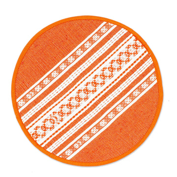Orange and Off-White Cotton Tortilla Holder - Oaxacan Orange