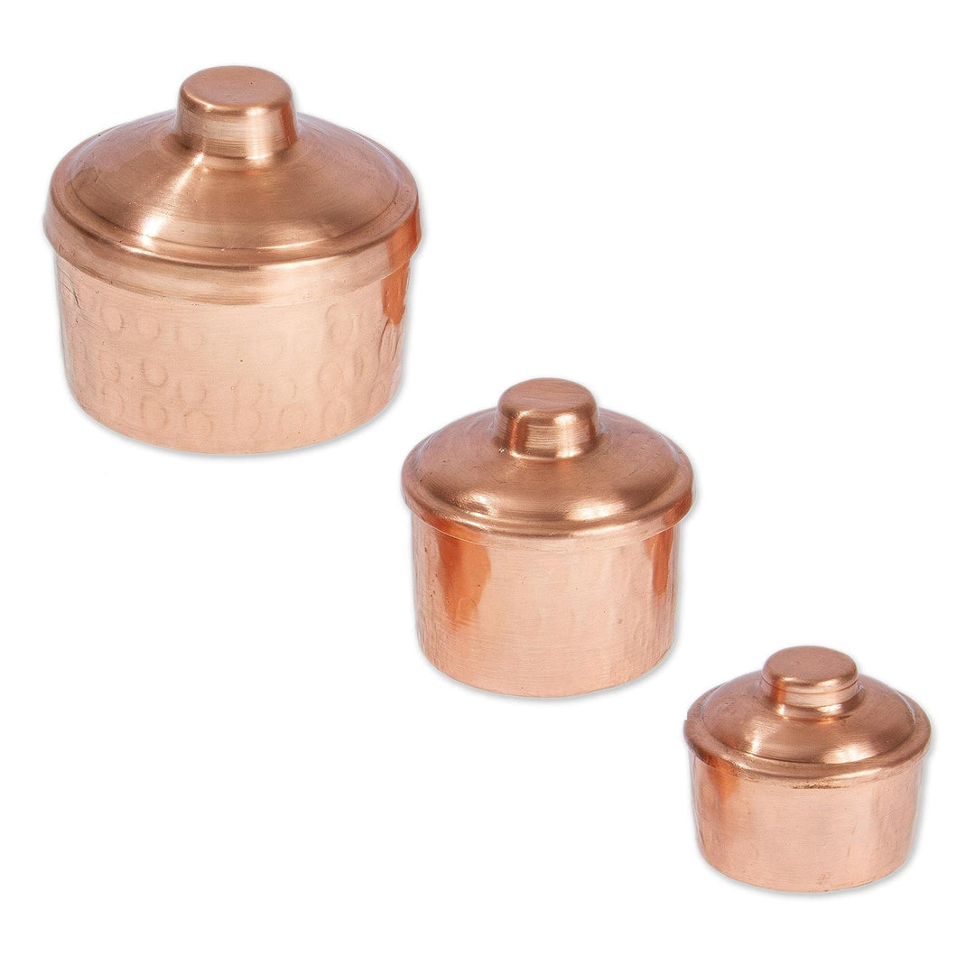 Hand Crafted Small Copper Jars with Lids (Set of 3) - Santa Clara Tradition