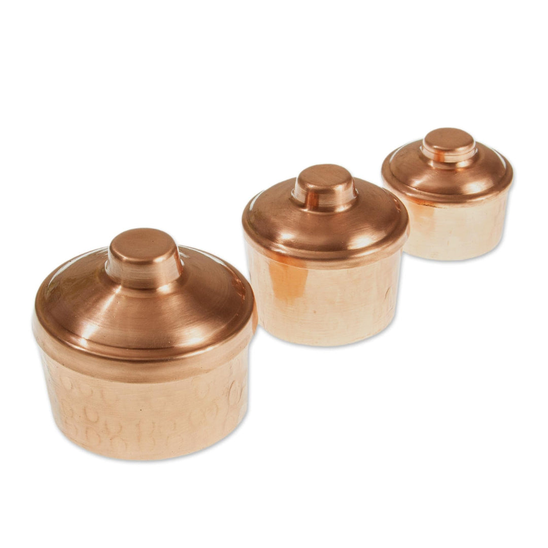 Hand Crafted Small Copper Jars with Lids (Set of 3) - Santa Clara Tradition