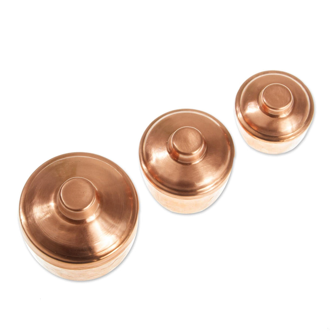 Hand Crafted Small Copper Jars with Lids (Set of 3) - Santa Clara Tradition